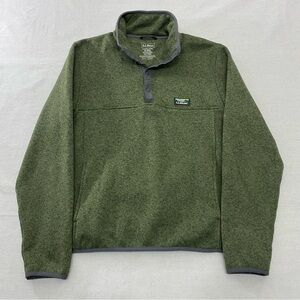 LL Bean Mens M Olive Green 1/4 Snap Sweater Fleece Pullover Slightly Fitted